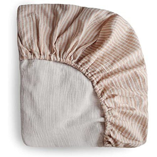 mushie Extra Soft Muslin Fitted Crib Sheet | 28"x 52" (Natural Stripe)