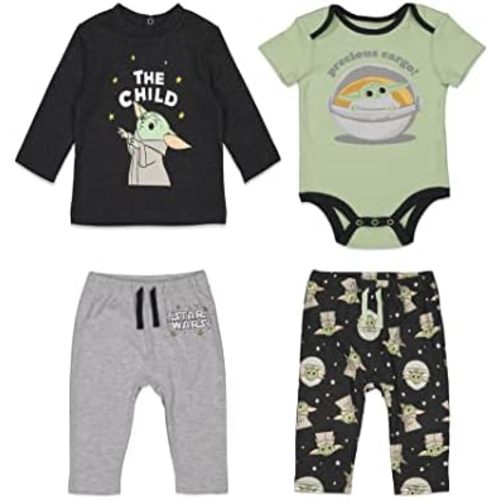 STAR WARS The Child Baby Mix N' Match Short Sleeve Bodysuit Graphic T-Shirt and Pants 4 Piece Layette Set Newborn to Infant