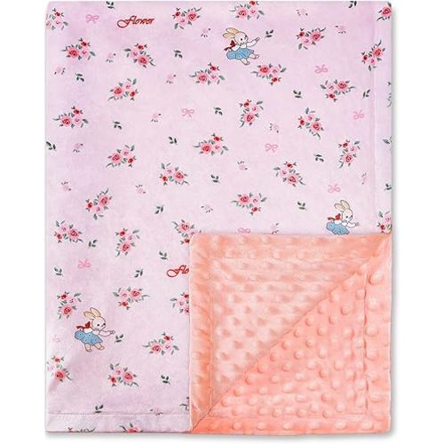 QSTEHEML Baby Blankets for Girls,Super Soft Nursery Minky Blanket Unisex, Baby Gifts Double Layer with Dotted Backing,Infant Blanket for Crib Stroller(Pink Flower30*40in)