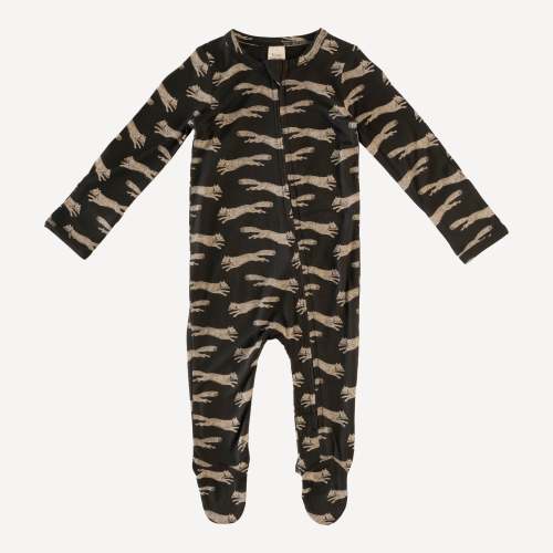 long sleeve zipper footie | black jumping fox | lenzing modal