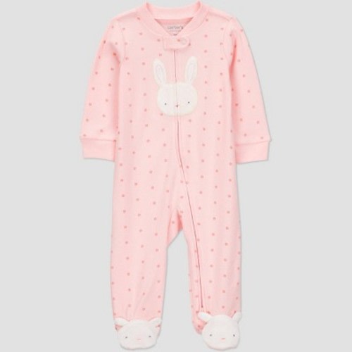 Carter's Just One You® Baby Girls' Easter Endcap Geo Bunny Sleep N' Play - Pink 9M: Cotton Footed Pajamas, Two-Way Zipper