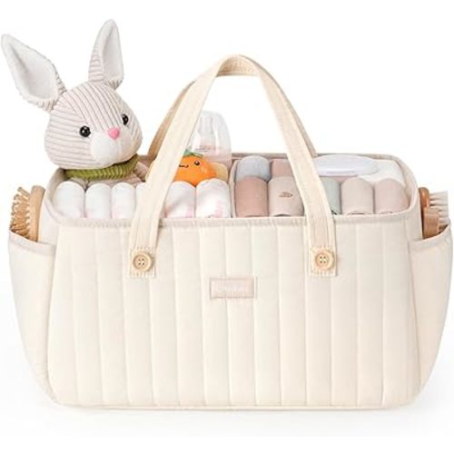 Baby Diaper Caddy Organizer for Wipes, Diapers Storage Basket with Handle, Car Caddy Organizer Boy & Girl & New Parent Gift, Baby Shower, Newborn Essentials, Nursery Bin Soft Large Tote Bag