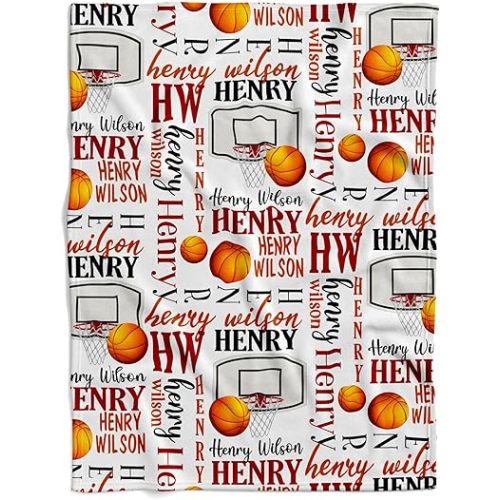 Personalized Basketball Baby Blanket, Custom Name Sports Theme Fleece, Hoop & Ball Nursery Bedding, Soft Athletic Infant Wrap, Unique Newborn Gift