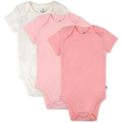 HonestBaby Unisex Baby 3-Pack Short Sleeve Bodysuits One-piece 100% Organic Cotton for Infant Baby Boys, Girls