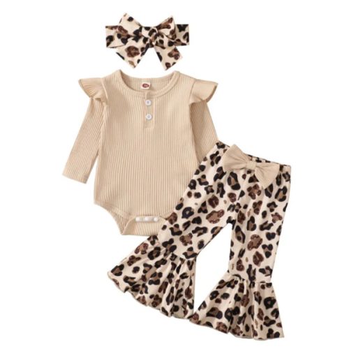 WILD GIRL Animal Print Bellbottom Outfit with Headband - Hazel & Bo