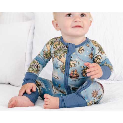PETER PAN Bamboo Baby Pajamas, Blue Bamboo Baby Sleepers, Bamboo Baby Romper, Zippered Baby Romper, Zippered Baby Pajamas, Neverland Pajamas