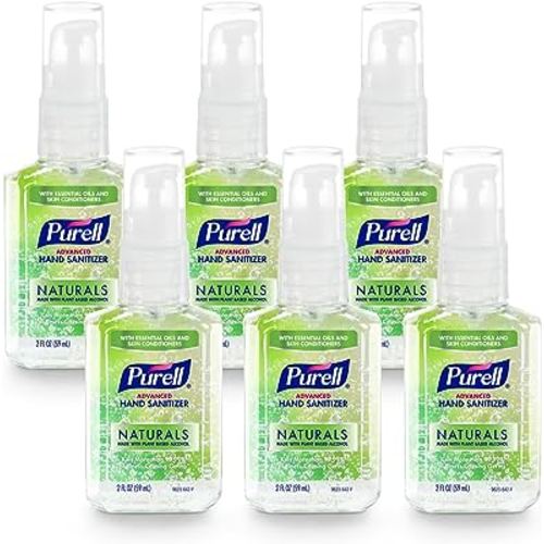 Purell Advanced Hand Sanitizer Naturals with Plant Based Alcohol, Citrus scent, 2 Fl Oz Travel Size Pump Bottle (Pack of 6), 9623-04-EC