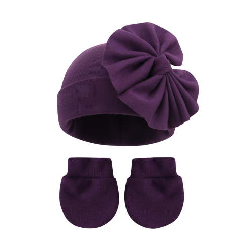 Jgppe Newborn Baby Girl Bow Hats Set with Mittens Comfy Warm Baby Beanie 2 Piece for 0-6 Months