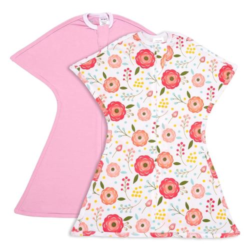SleepingBaby Zipadee-Zip Transition Swaddle - Cozy Baby Swaddle Blanket with Zipper Convenience - Roomy Wearable Blanket for Easy Diaper Changes - Pink Poppy, Medium (6-12 Month) - 2 Pack