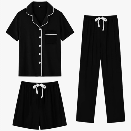 3pcs Button Down Nursing Pajamas Set Short Sleeve Sleepwear