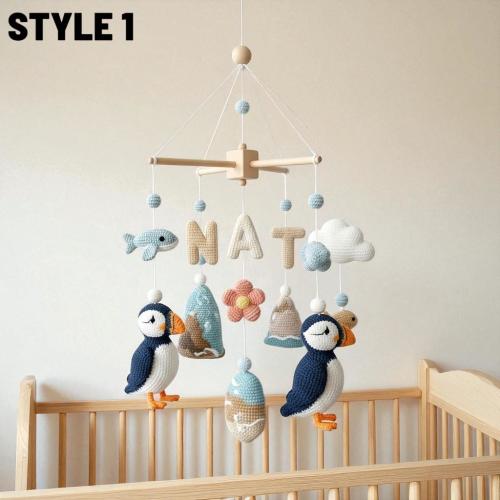 Custom Crochet Baby Crib Toys, Puffin Ocean Themed Nursery Decor, Coastal Crib Mobile with Fish and Ocean Waves