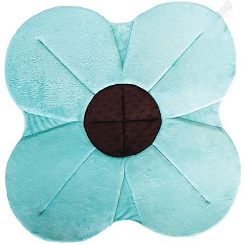 Blooming Bath Poppy Flower Bath Mat - Sink Bathtub Cushion for Baby - Plush Minky Fabric for Newborn to 6 Months - Washer-Safe Infant Newborn Essentials - Baby Shower Gifts for New Mom (Seafoam/Brown)