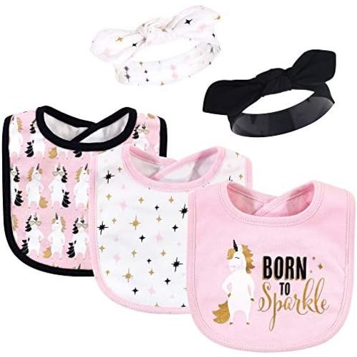 Hudson Baby Unisex BabyCotton Bib and Headband or Caps Set