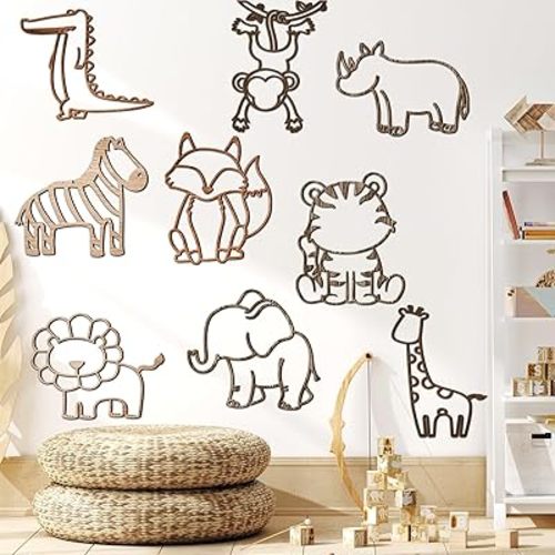 Soaoo 9 Pcs Jungle Animal Woodland Decor Safari Nursery Wall Art Animal Theme Wall Decor Jungle Theme Nursery Decor for Baby Girls Boys Toddler Bedroom Playroom Classroom Decorations