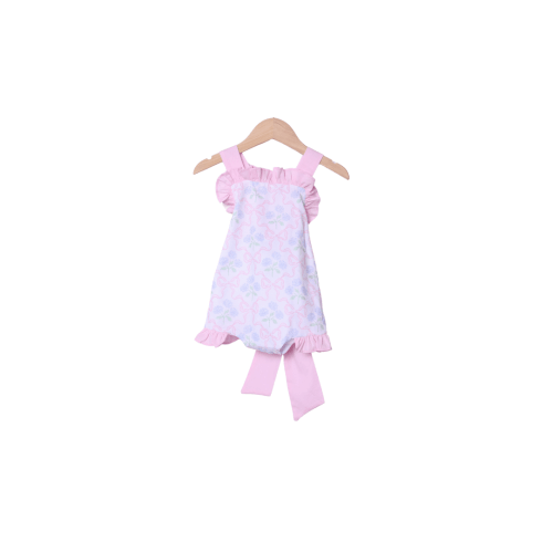 Pink Hydrangea Bow Sun Suit Bubble