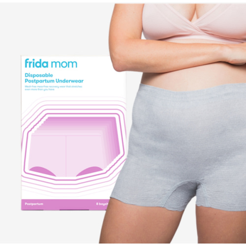 Frida Mom Women's Postpartum Underwear, Disposable Boyshort Underwear, Seamless with Stretchy Support, Postpartum Essentials, Size Regular (Waist 28"-42" Stretched), 8 Count, Grey