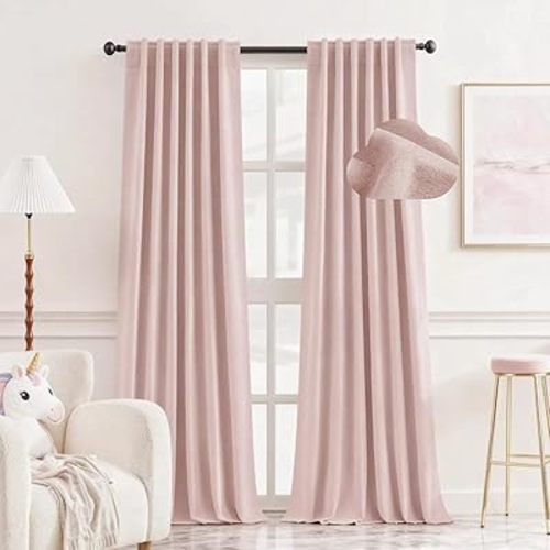 HOMEIDEAS 100% Chenille Blackout Girls Curtains for Bedroom Blush Pink Curtains 84 Inch Length 2 Panels for Living Room/Nursery Thermal Insulated Black Out Grommet Window Drapes, W52 x L84