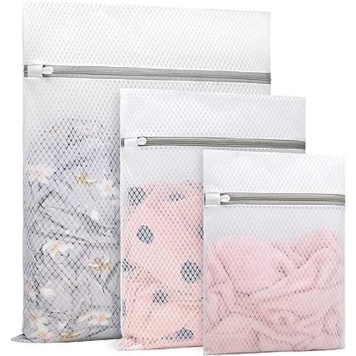3Pcs Durable Diamond Mesh Laundry Bags for Delicates 1 Large 16 x 20 Inches, 1 Medium 12 x 16 Inches, 1 Small 9 x 12 Inches (Diamond Mesh)