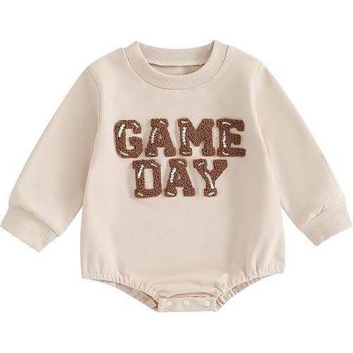 Newborn Baby Boy Girl Football Outfit Game Day Sweatshirt Romper Long Sleeve Pullover Bodysuit Fall Winter Clothes