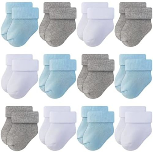 RATIVE Newborn Baby Socks 0-6,6-12 Months Thick Terry Turn Cuff Socks for Unisex Boys Girls