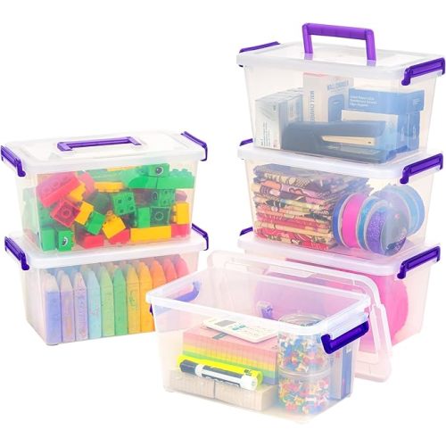 IRIS USA 5 Qt. Plastic Storage Bins with Lids, 6 Pack, Craft Storage Container, Sensory Bin, Organizing Containers for Home, Office & Art Supplies, Stackable, Clear