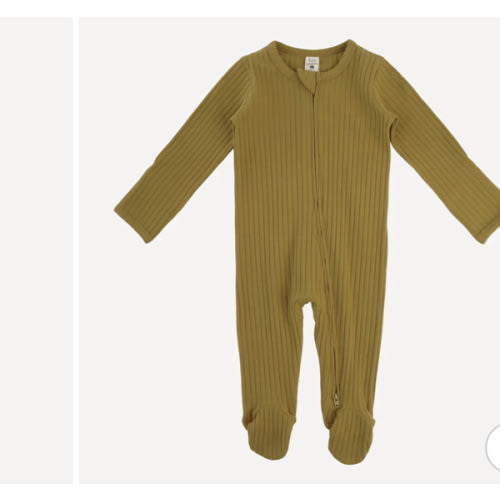 long sleeve two way zipper footie | deep flaxen | organic cotton wide rib