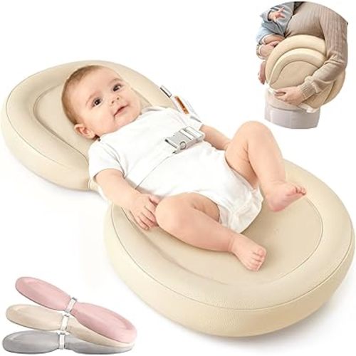 Baby Changing Pad with Waterproof & Wipe-Clean, Non-Slip Foldable PU Diaper Changing Pad, Adjustable Safety Belt, Changing Pad for Dresser, Changing Table,24"X16",Beige
