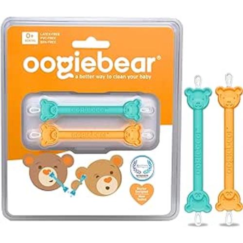 oogiebear: Baby Nose Cleaner & Ear Wax Removal Tool - Safe Booger & Earwax Removal for Newborns, Infants, Toddlers - Dual-Ended - Essential Baby Stuff, Diaper Bag Must-Have, Orange & Seafoam with case