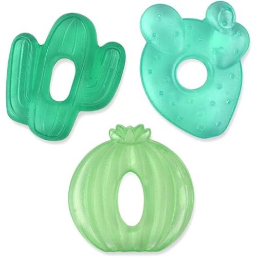 Itzy Ritzy Water-Filled Teethers - Cold Cutie Coolers Textured On Both Sides to Massage Sore Gums & Emerging Teeth - Can Be Chilled in Refrigerator, Set of 3 Green Cactus Water Teethers
