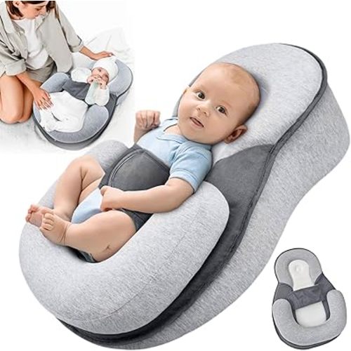 Baby Wedge Pillow for Newborn, Baby Lounger Pillow for Newborn Reducing Spit-Up Acid Reflux Breastfeeding Pillow, Baby Feeding Support Pillow for Adjustable Safety Strap, Bottle Feeding