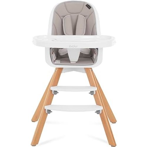 Evolur Zoodle 2 in 1 Baby High Chair in Light Grey, Easy to Clean, Adjustable and Removable Tray, Compact and Portable Convertible High Chair for Babies and Toddlers