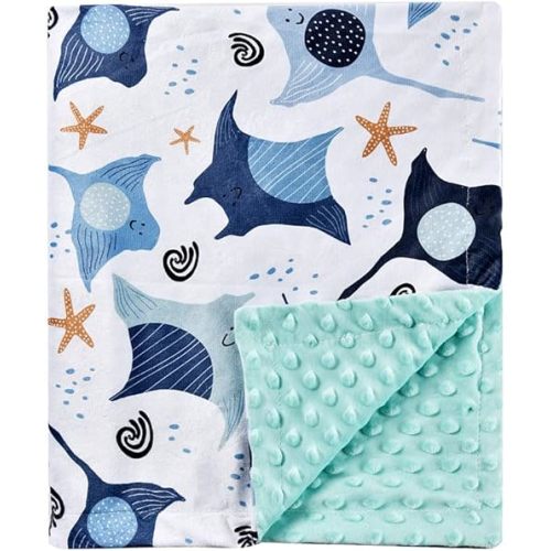 Baby Blanket Super Soft Minky Blanket Blue Fish Blanket with Dotted Backing for Newborns Nursery Stroller Receiving Toddlers Crib Bedding for Boy or Girl(30 x 40 Inch) (Sea World)