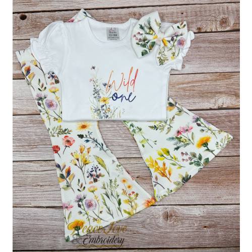 Wild One Bell Bottom Outfit, Wildflower Birthday Bell Bottom Pants Wild One Birthday Outfit, Spring Bell Bottom Pants, Floral Bell Bottoms