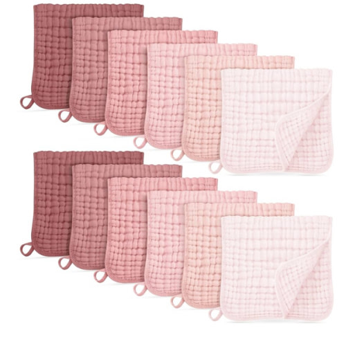 Muslin Burp Cloths for Baby 100% Cotton Burping Cloths for Boys Girls Large 20''X10'' Extra Soft and Absorbent 12 Pack - Gradient Pink
