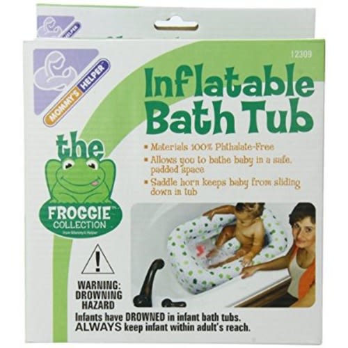 Mommy's Helper Inflatable Bath Tub Froggie Collection, White/Green, 6-18 Months