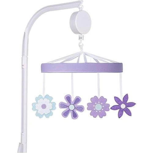 Sammy & Lou Lilac Flowers Baby Crib Mobile with Music, Crib Mobile Arm Fits Standard Crib Rail
