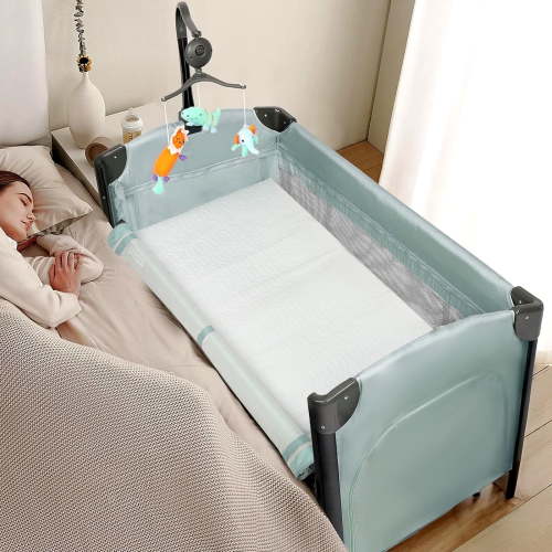 JOYMOR Folding Bedside Sleeper Baby Bassinets, Portable Crib with Wheel for Shower Gift, for Newborn