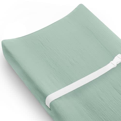 Changing Pad Cover for Baby Girls Boys, Muslin Changing Table Pad Covers with Boho Style, Neutral Color Soft and Breathable (Sage)