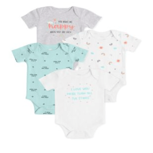 Koala Baby 4 Pack Short Sleeve Bodysuit, Brilliant White, 3-6M | Babies R Us Canada