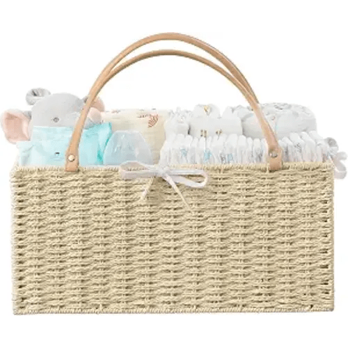 HBlife Large Baby Diaper Caddy Organizer, Paper Rope Storage Baskets Nursery Bin with Removable Divider, Portable Car Organizer for Diapers, Baby Shower Gifts, Newborn Essentials Must Haves