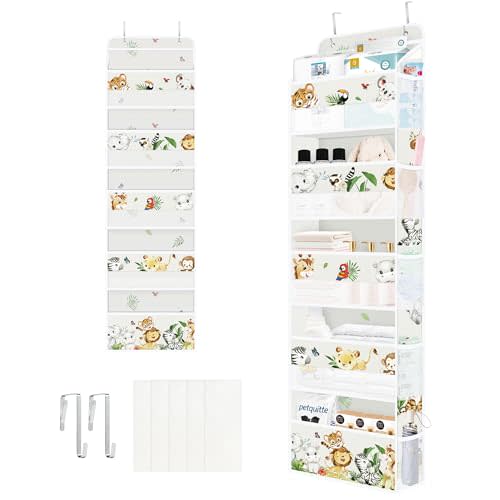 Clastyle Elephant Lion Kid Over The Door Organizer Storage Tropical Leaf 5 Shelves Closet Nursery Hanging Shelves Clothes Diaper Stuffed Animal Toy Storage for Newborn Baby Essential