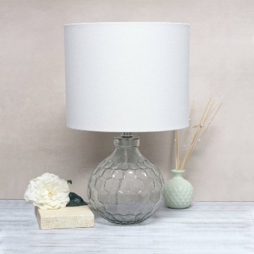 17.75" Contemporary Engraved Honeycomb Glass Table Desk Lamp with Fabric Shade Clear/White - Lalia Home: UL Listed, No Assembly Required
