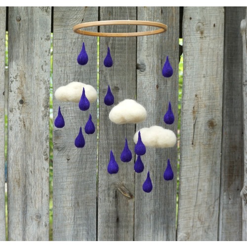 Violet mobile Felt cloud mobile Purple mobile Raindrops mobile Baby mobile Violet accent Nursery decor Rain childrens decor Nursery room