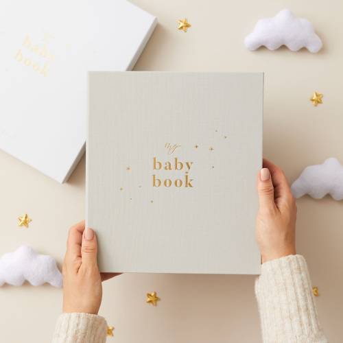 My Baby Book, Baby Memory Book - Grey - keepsake memory book, folder, record book, journal for newborn, gift for new parents, gender neutral
