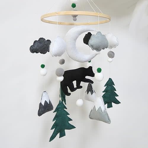 Woodland Mobile for Crib Bear Baby Mobile for Crib Woodland Crib Mobile for Boys Girls Forest Baby Nursery Mobile for Bassinet