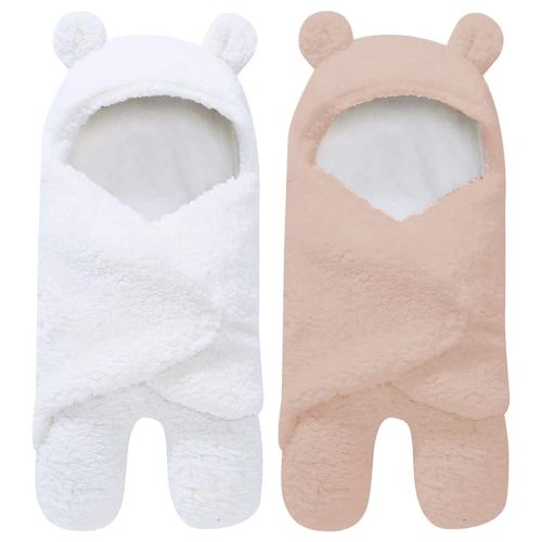 2 Pack Ultra Warm Sherpa Plush Baby Sleeping Swaddle Wrap - Newborn Essentials Must Haves for 0-6 Months - Baby Shower Registry Search Gifts for Boys Girls - Baby Stuff Accessories (Brown and White)