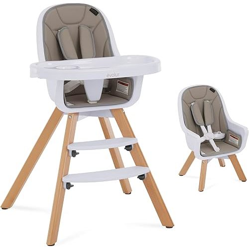 Evolur Zoodle 2 in 1 Convertible Baby High Chair in Light Gray