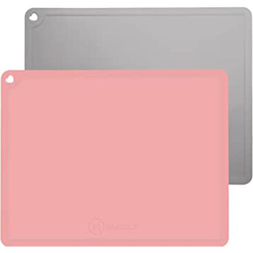 Silicone Placemats for Kids Baby Toddler, Non-Slip Portable Placemats for Dining Table, Heat Resistant, Washable, 2 Pack Baby Food Eating Placemats (Peach, Grey)