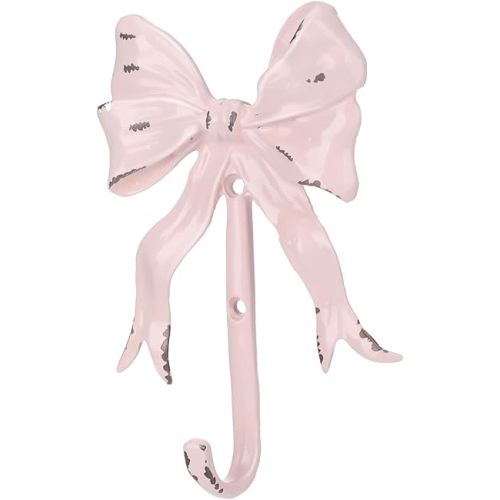 Coquette Pink Bow Hook Iron Bow Knot Wall Hook Home Decorative Hook Door Hanger Towel Hook for Coat Hat Towel Multi-Purpose Hooks Bathroom Kitchen Living Room Home Decor, 5.31 x 3.74 inch