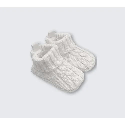 Playette Cable Knitted Bootie White 0-6M | Baby Bunting AU